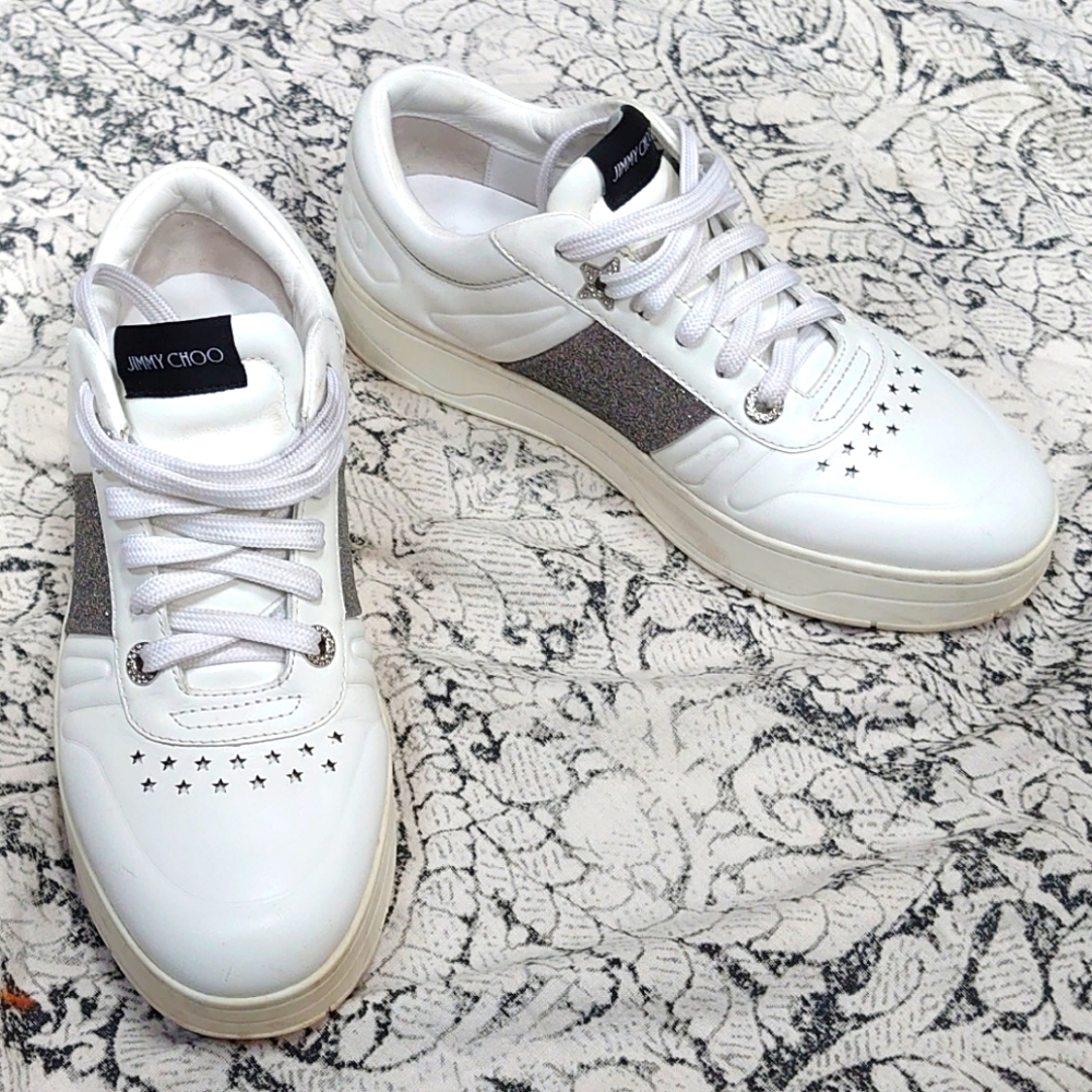Jimmy Choo White and Silver Women's Sneakers